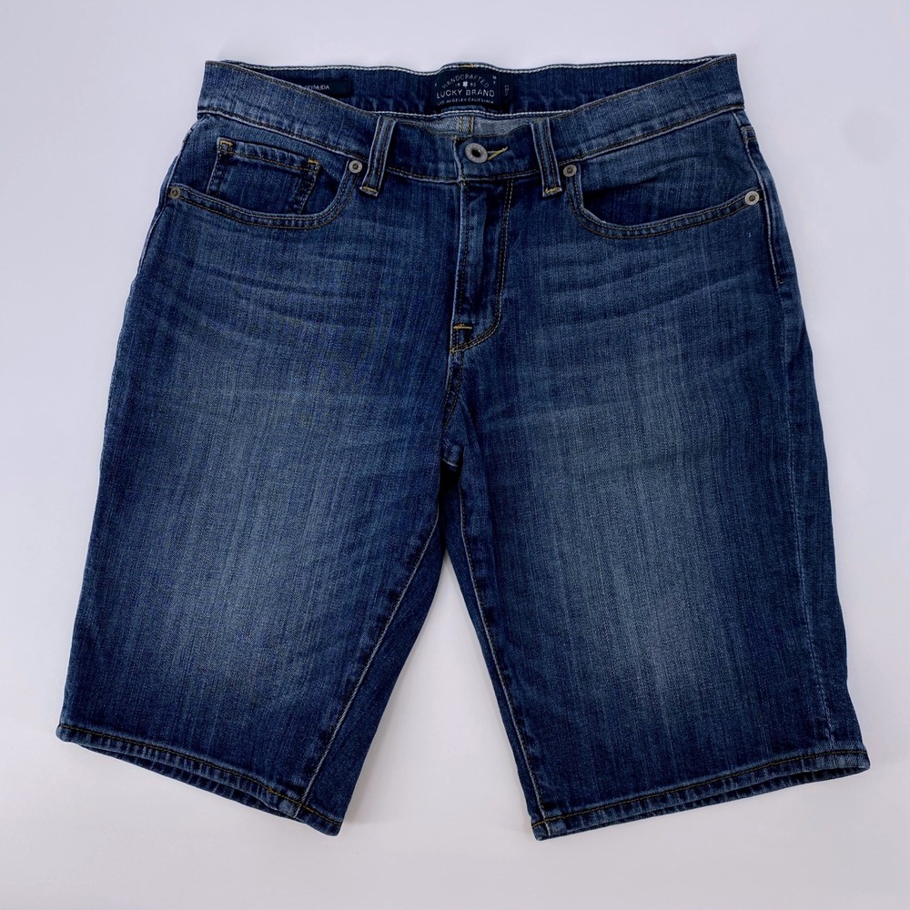 Lucky Brand The Bermuda Denim Shorts Womens 4/27 Dark Wash Mid Rise 11‎ Inseam